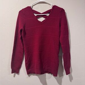 Women's Ribbed V-Neck Sweater - Red